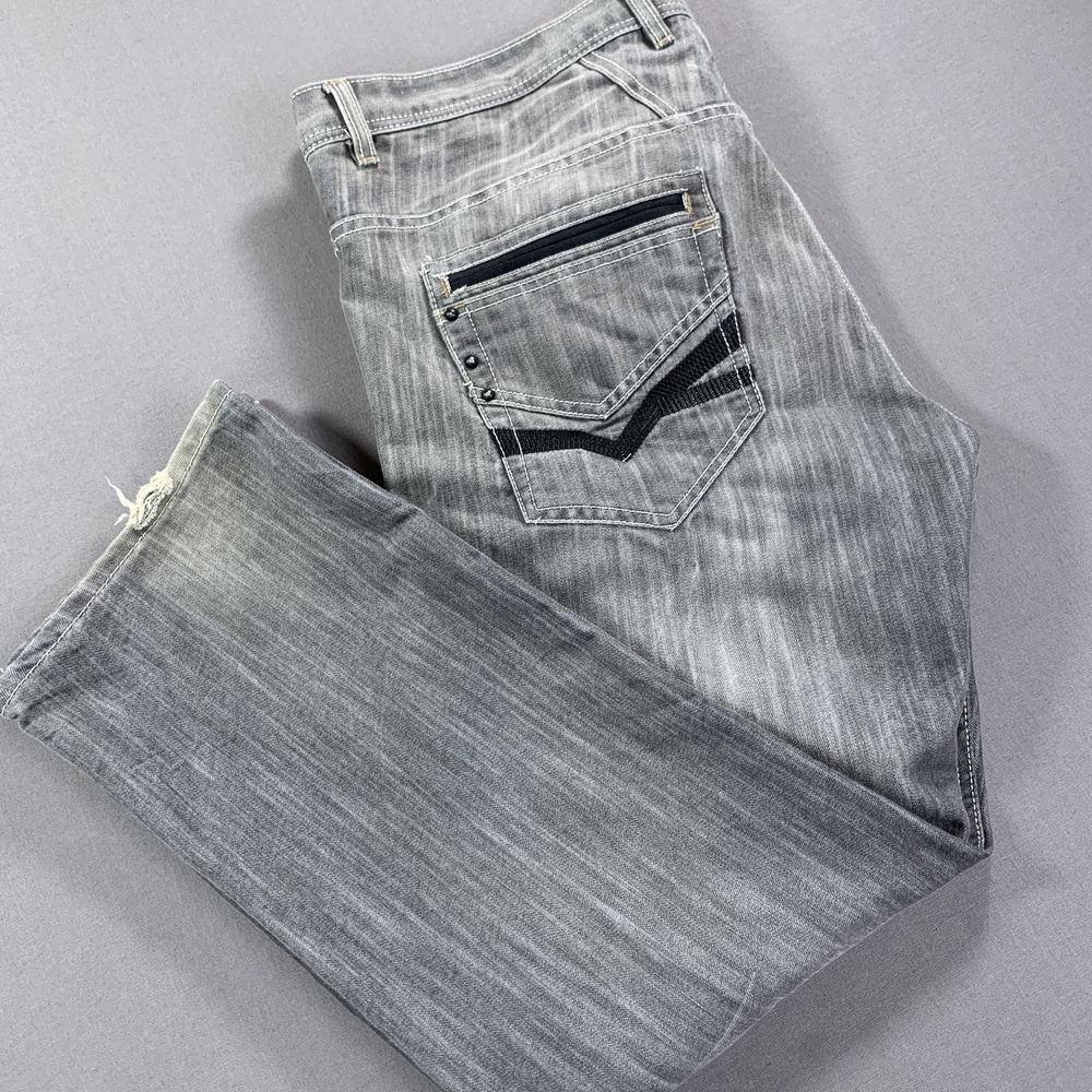Jordan Craig Jeans Men 44x32 Gray Slim Fit Distress Denim Baggy Y2K‎ embroidered